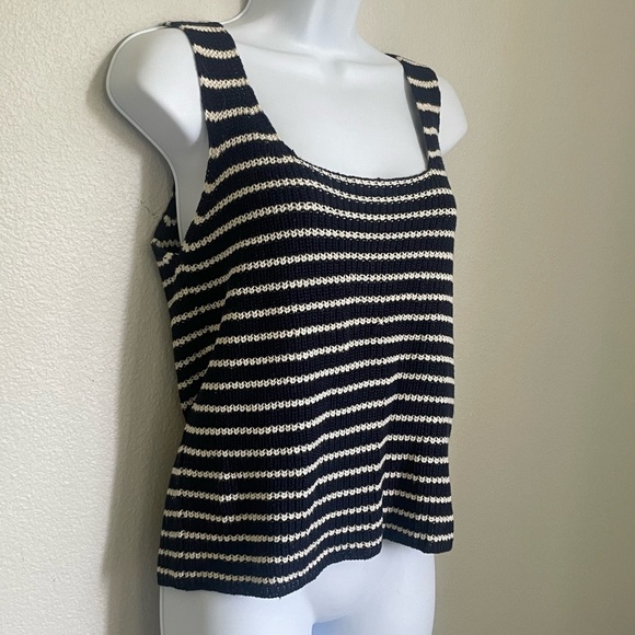 NWT Vintage Partners XL Navy White Striped Knit Tank Top Cotton blend Scoop Neck - Picture 9 of 9